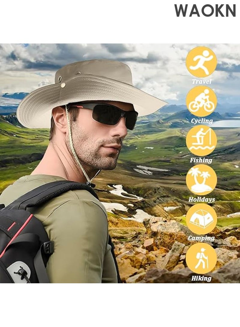 WAOKN Sun Hats Safari Hat , UV Protection Wide Brim Summer Hat , Cotton Foldable Fishing Hiking Cap , Breathable Cowboy Style Boonie Hat for Men and Women Outdoor , Suitable for tourism, seaside, outdoor sports , unisex , beige . - Image 4